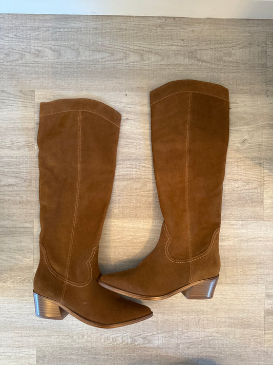 Nine West Tall Suede Western Boots Women’s 8 Tan