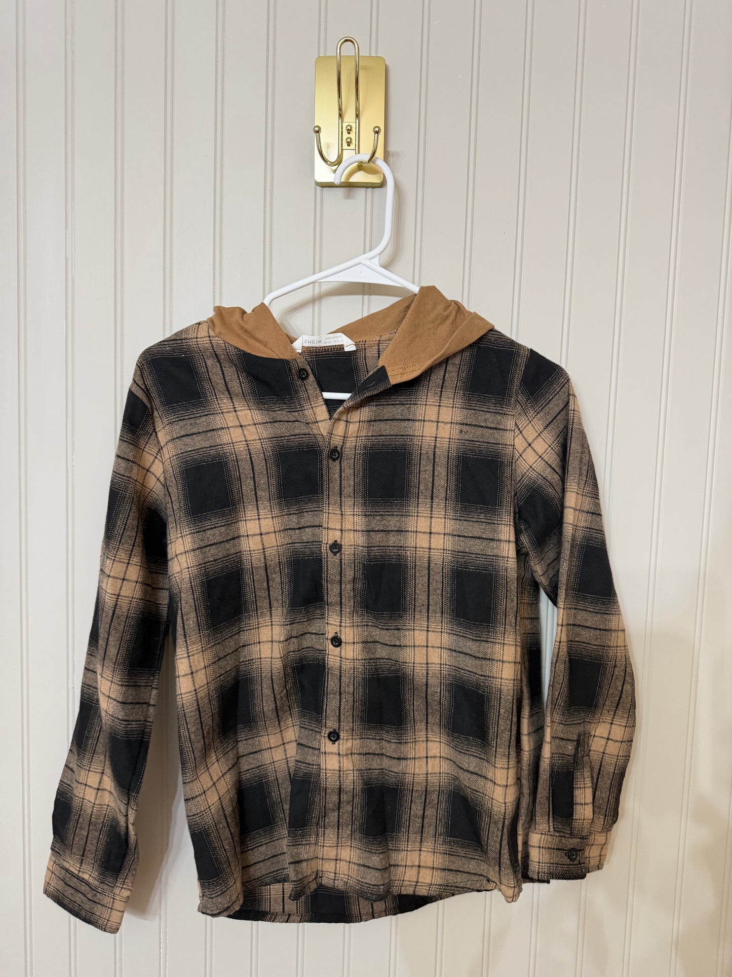 Plaid Flannel Hooded Shirt Youth Size 11-12 Years
