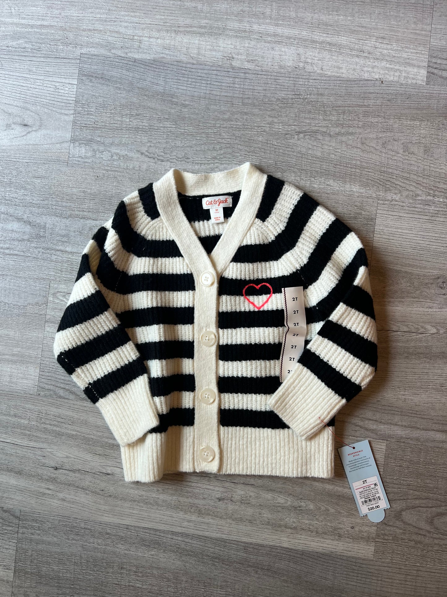 Cat & Jack Stripe Knit Cardigan Toddler Girl Size 2T White Black