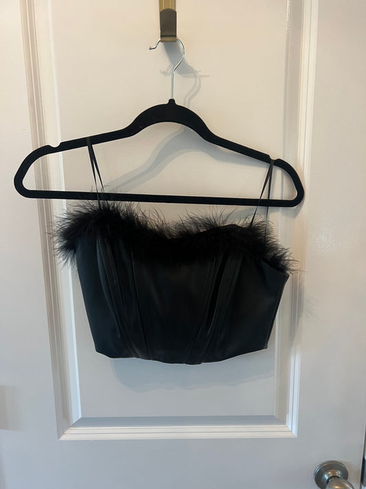 The Post Feather Trim Bustier Exposed Back Zipper Women’s Size Medium Black