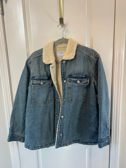 Old Navy Oversized Sherpa Denim Jacket Women’s Size Medium