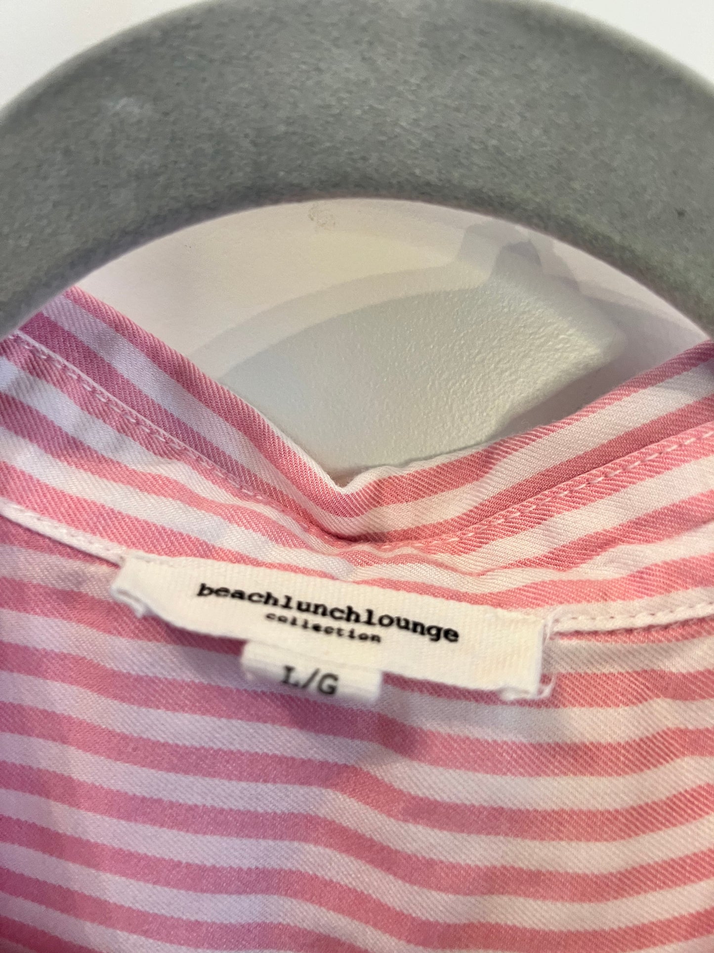 Beach Lunch Lounge Button Front Short Sleeve Stripe Top Women's Size Large Pink