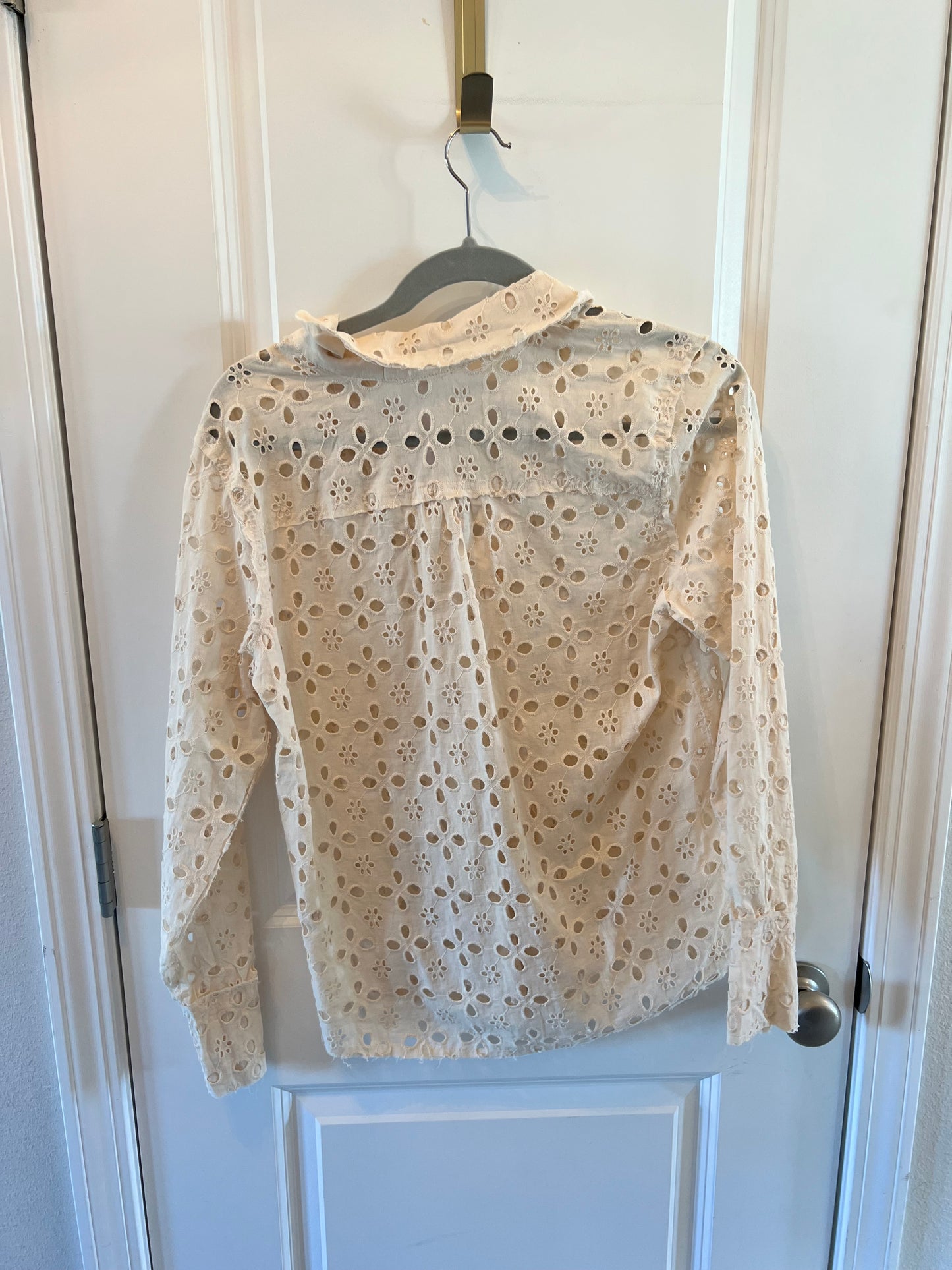 Boheme Eyelet Button Front Long Sleeve Shirt Women’s Size Small 4-6 Cream