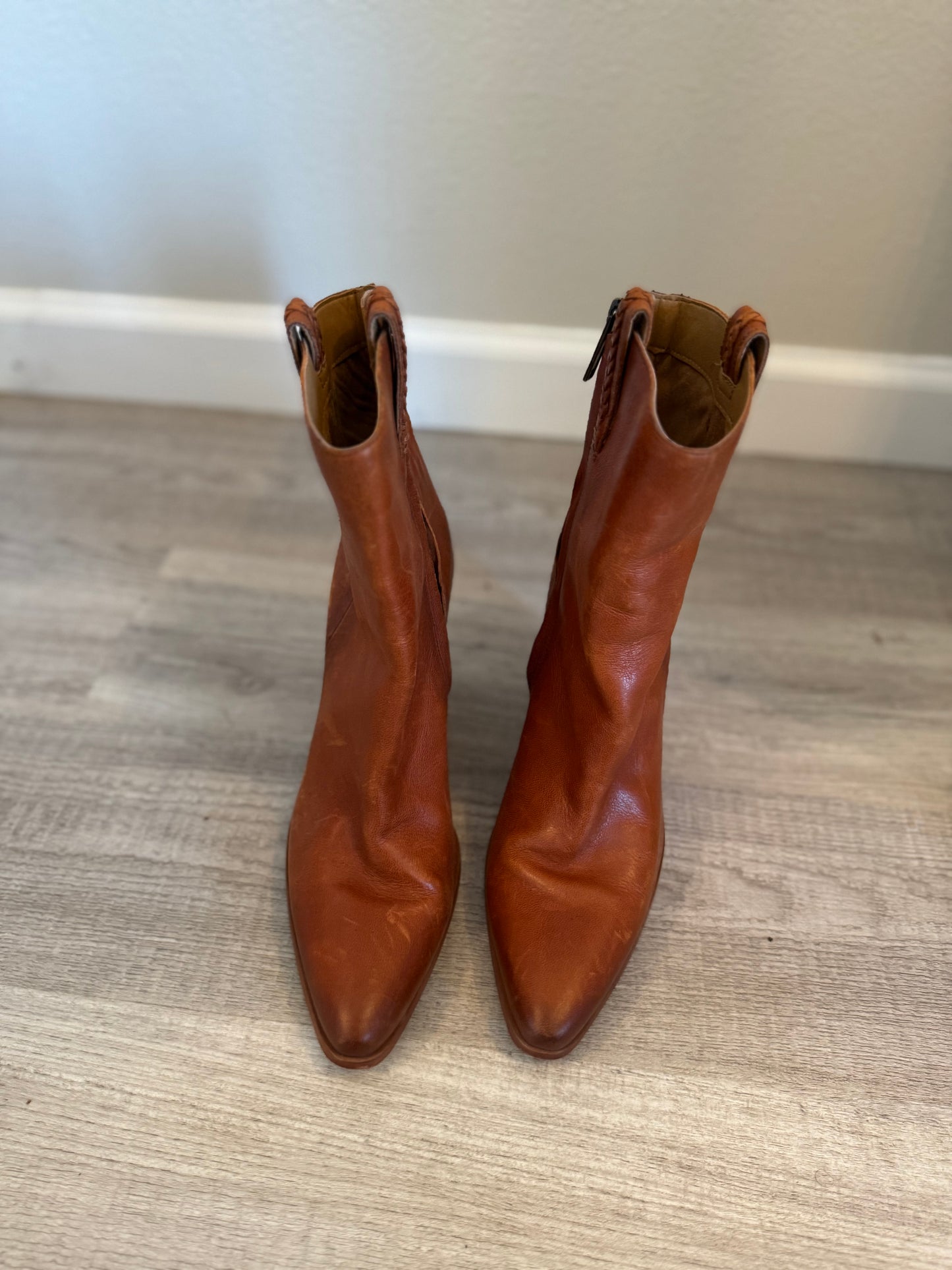 Sam Edelman Leather Western Ankle Boots Women’s 8 Cognac