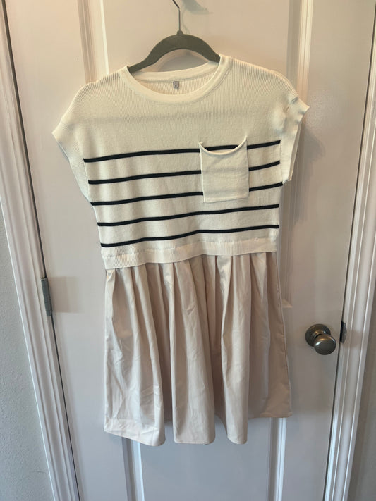 Stripe Knit Pleated Dress Women’s Size Small Cream