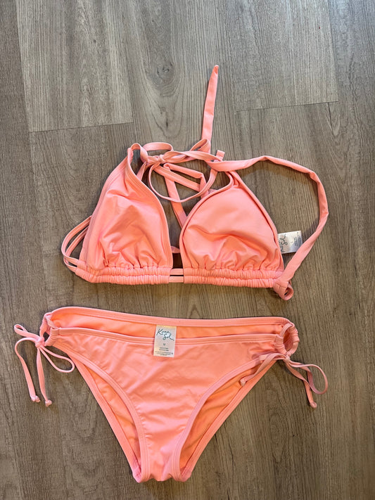 Kona Sol String Bikini Women’s Size Medium/Large Neon Coral