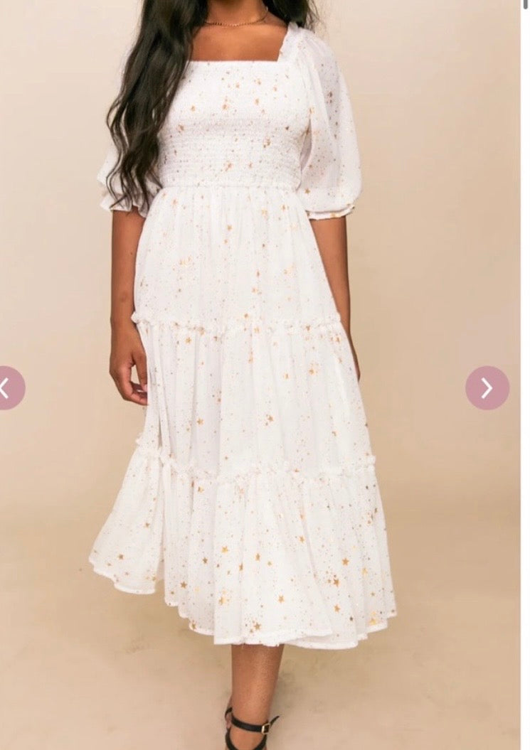 Ivy City Starry Nights Midi Dress Women’s XS White NWT