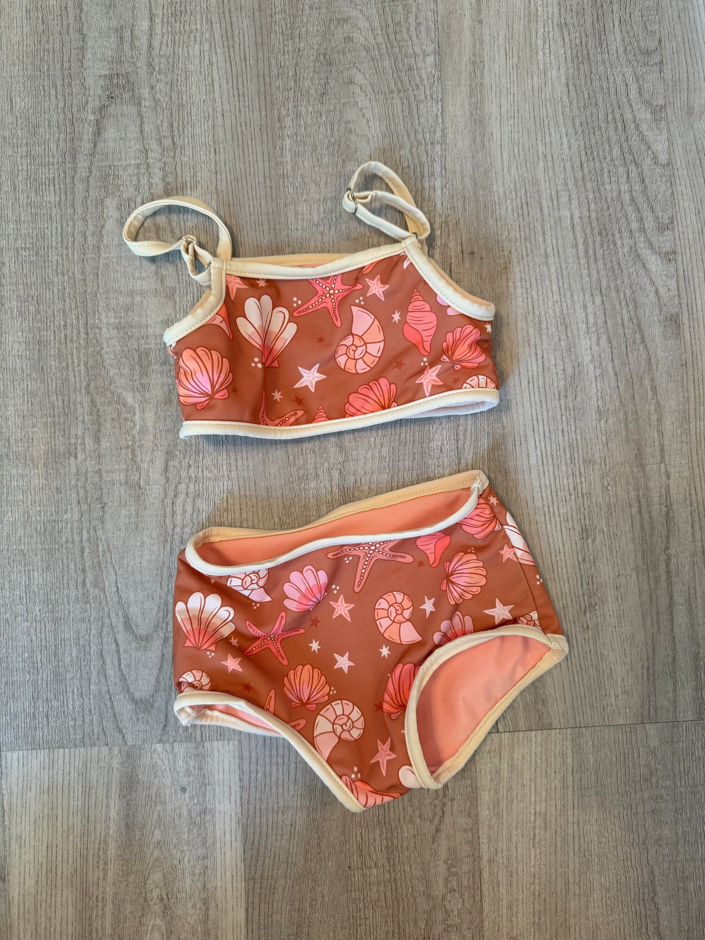 Seashell Print Bikini Toddler Girl Size 3 Years Brown Pink