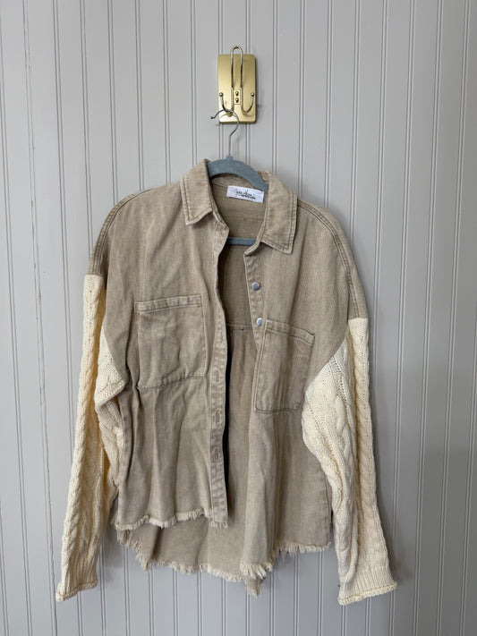 Jena Green x Apricot Lane Denim Shirt w Cable Knit Sleeves Women’s Medium