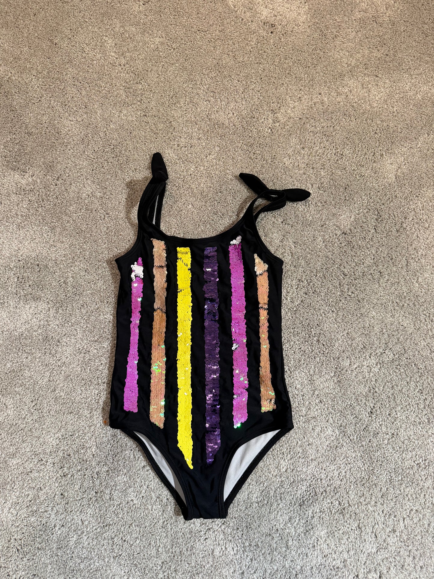 Jessica Simpson Stripe Sequin Swimsuit Girl’s Size Small (7)