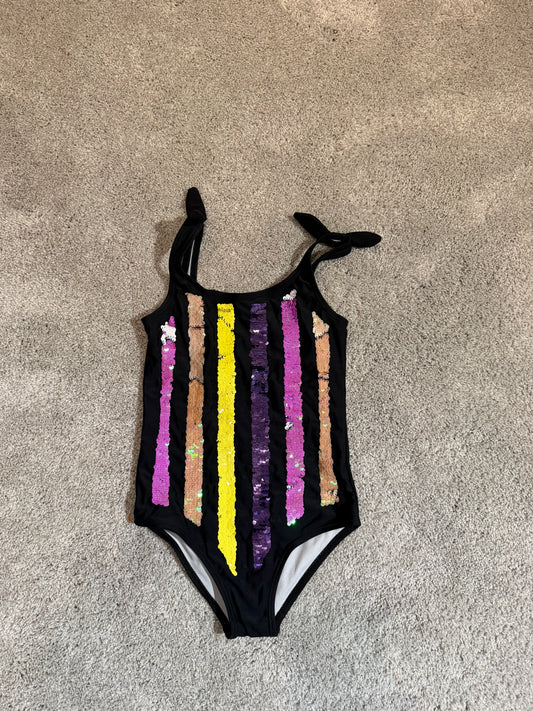Jessica Simpson Stripe Sequin Swimsuit Girl’s Size Small (7)
