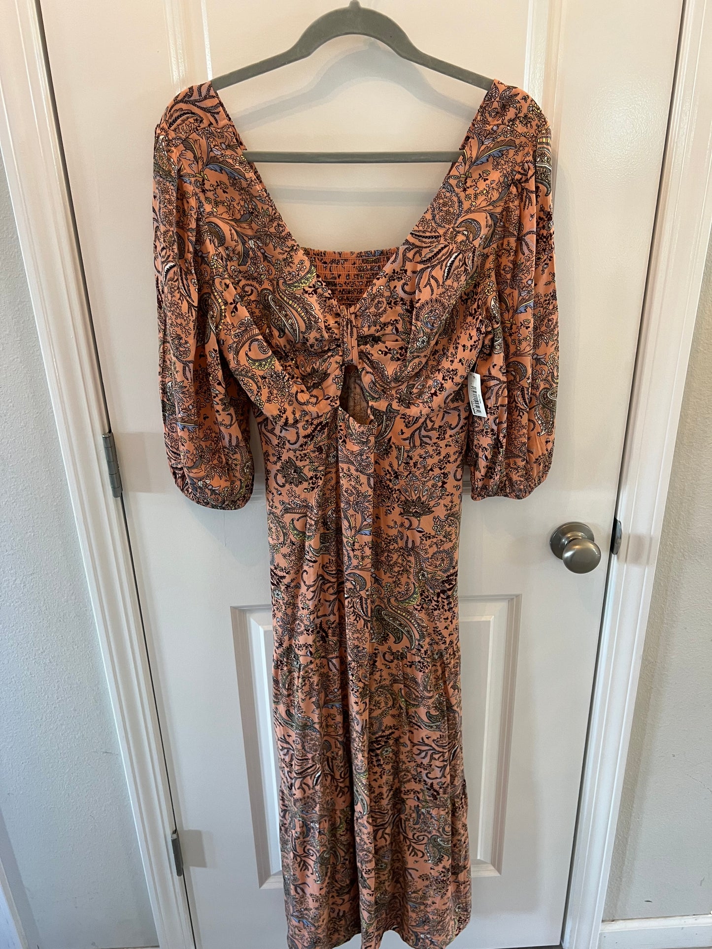 Paisley Puff Sleeve Maxi Dress Women’s Size Small Pink