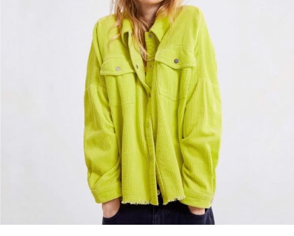 Zara Corduroy Oversized Button Down Top Women’s Small Neon Yellow