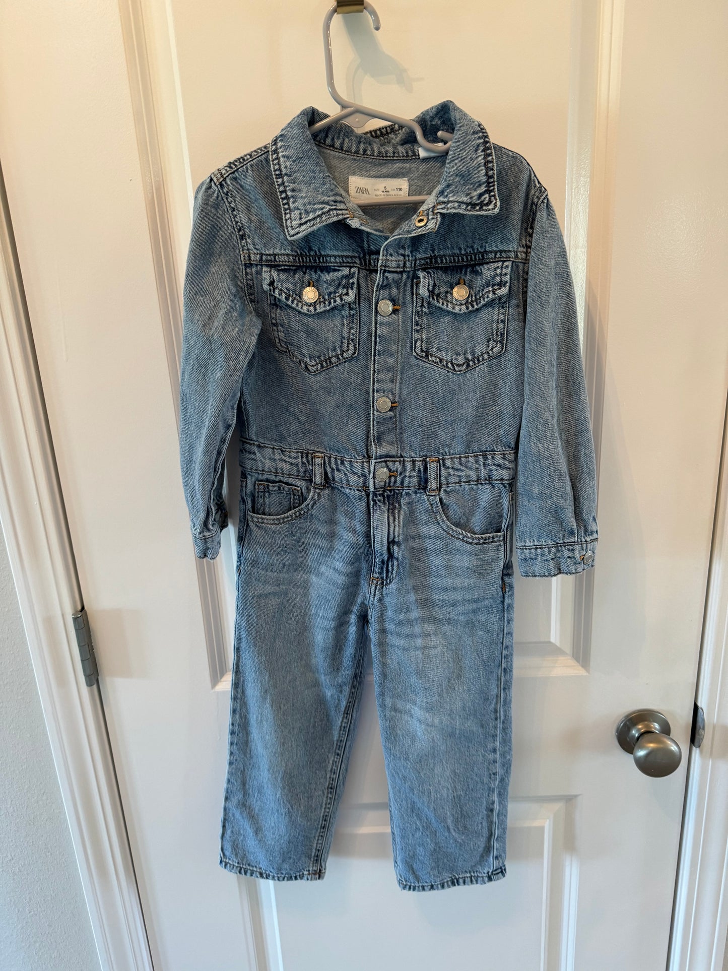 Zara Jean Snap Front Jumpsuit Long Sleeve Girl’s Size 5 Years Midwash