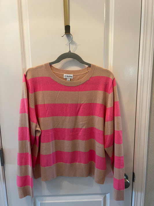 The Drop Stripe Knit Sweater Women’s Size XL Tan Pink