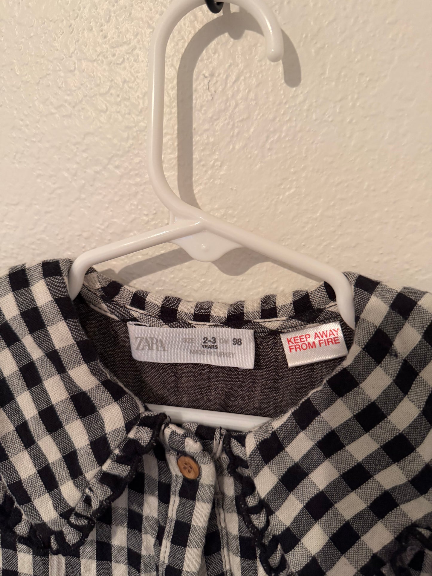 Zara Plaid Dress Toddler Size 2-3T Black