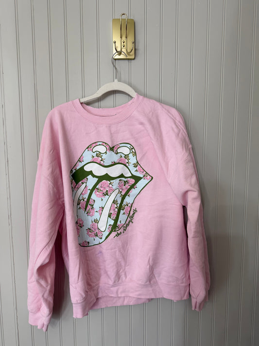 Livy Lu Rolling Stones Floral Lick Sweatshirt Women’s Large Pink