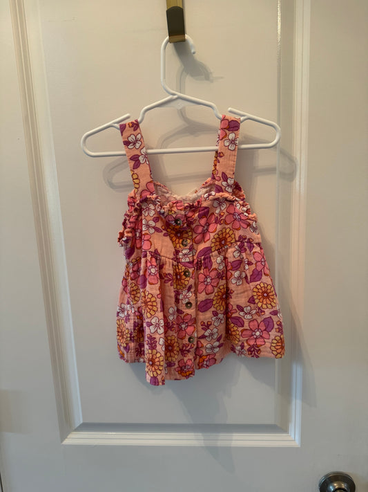 Cat & Jack 70s Flower Print Button Front Tank Toddler Girl Size 4T Pink