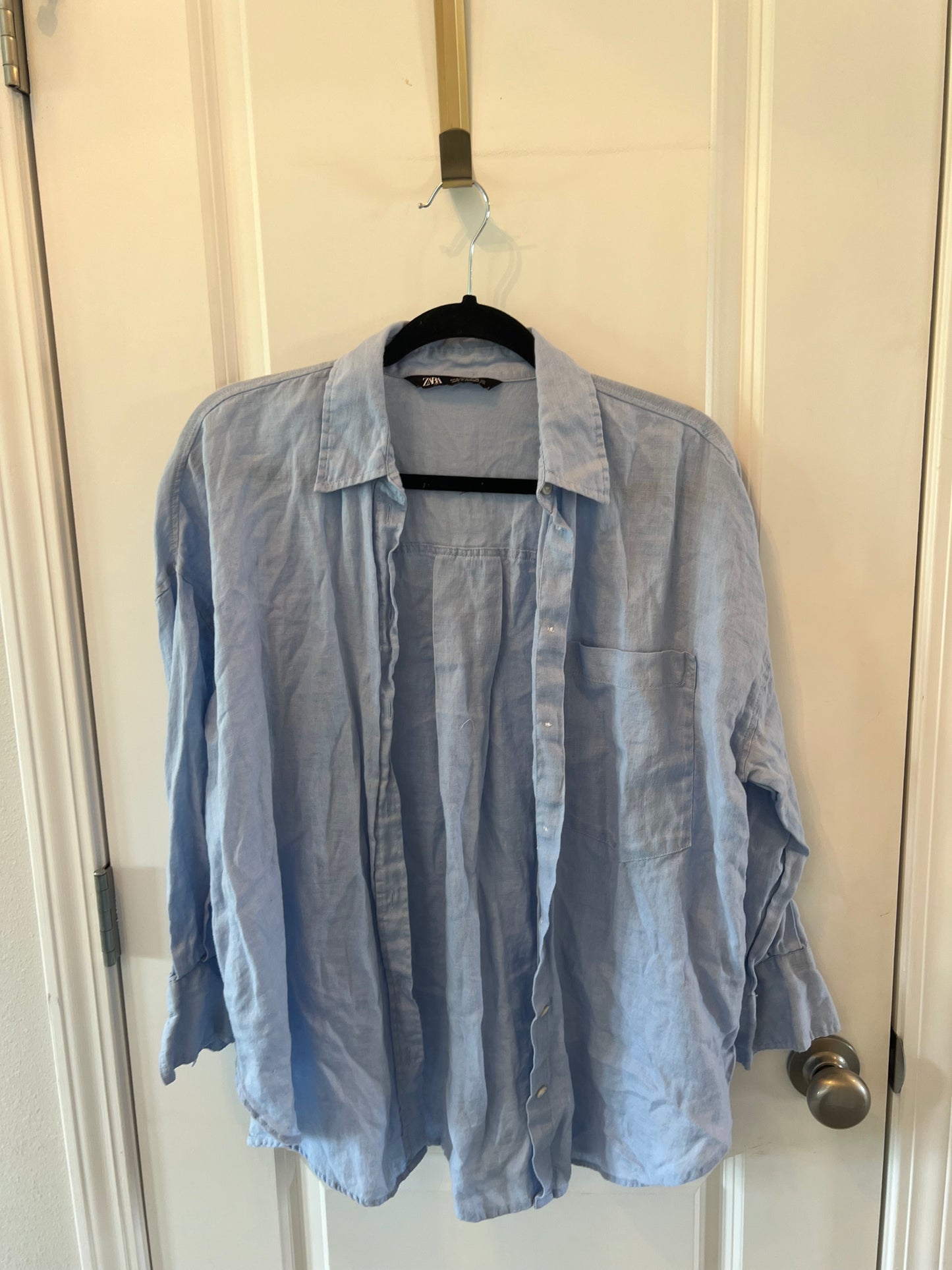 Zara Button Front Long Sleeve Chambray Top Women’s Size Small 4-6 Blue