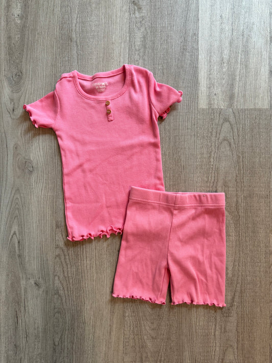 Ribbed Matching Set w Scalloped Edges Toddler Girl Size 3T Pink