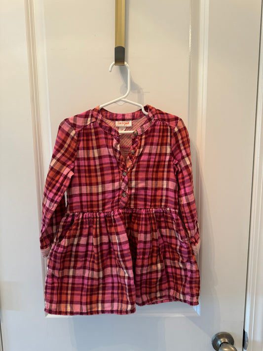 Cat & Jack Plaid Long Sleeve Dress Toddler Girl Size 4T Magenta