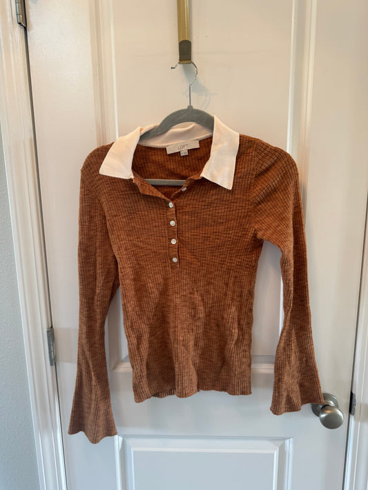 Loft Ribbed Polo Women’s Medium Brown
