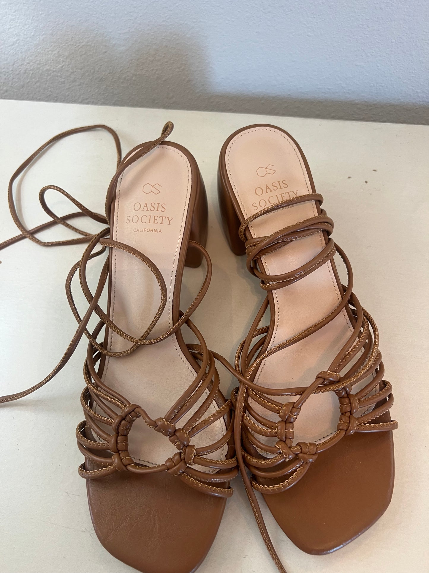 Oasis Society The Celia Chunky Heel Lace Up Sandals Women’s Size 6.5 Brown