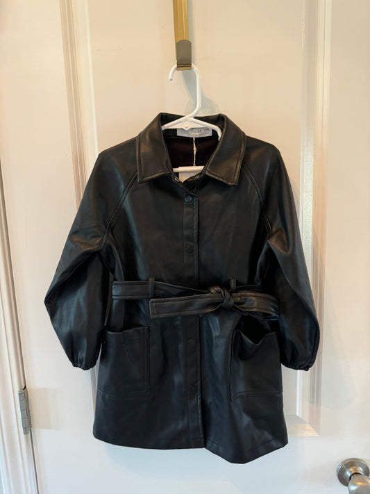 Zara Faux Leather Button Front Dress Long Sleeve Girl’s Size 4-5 Years Black