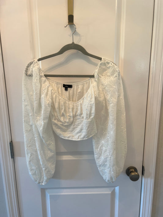 Lulus Cropped Statement Sleeve Eyelet Top Women’s Size XS White