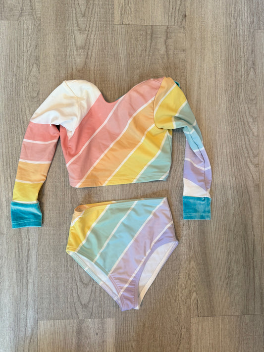 Retro Rash Guard Stripe Bikini Toddler Girl Size 2T/3T Pastel Rainbow