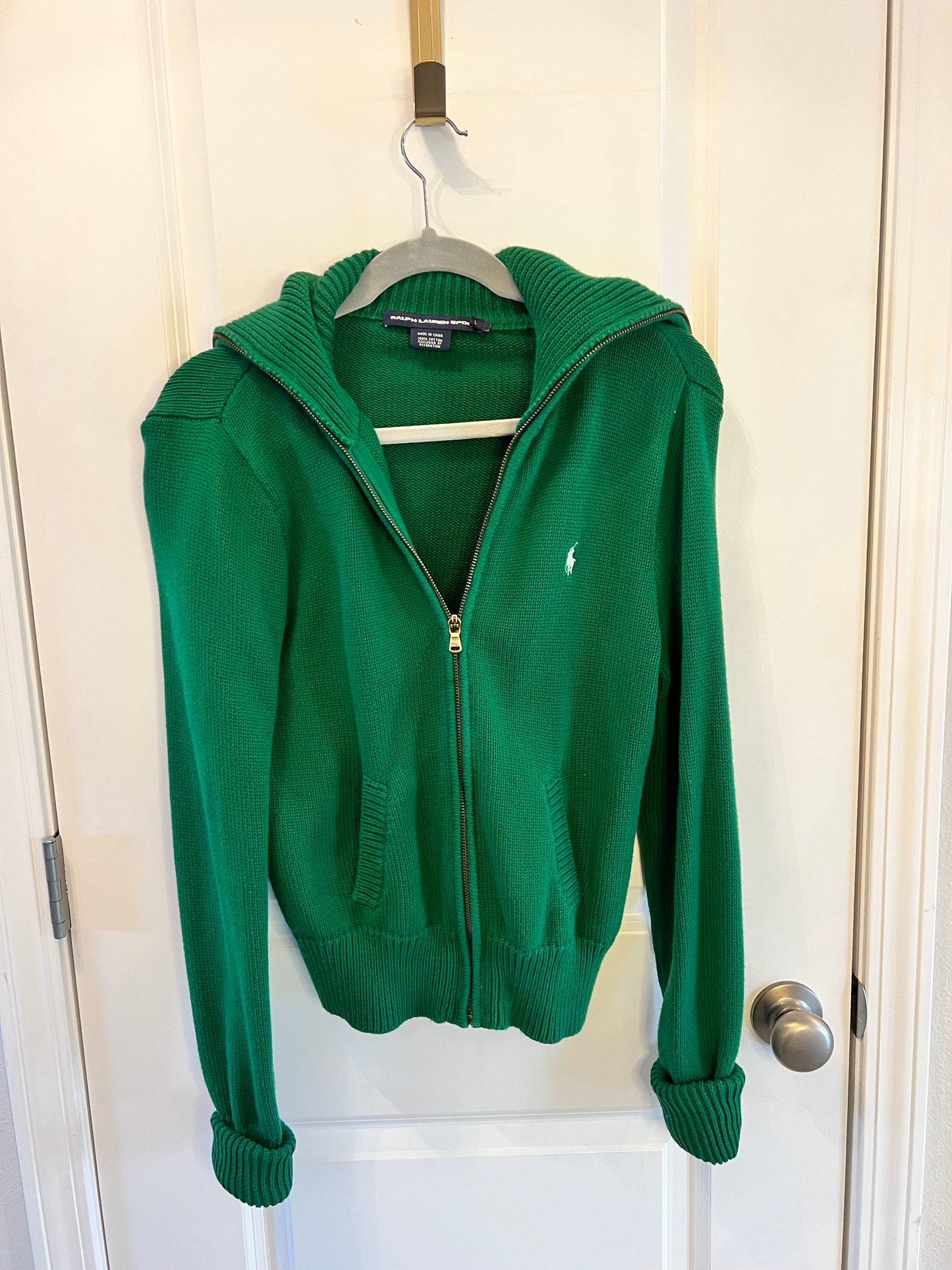 Polo Ralph Lauren Full Zip Hooded Sweater Women's Size Large Green