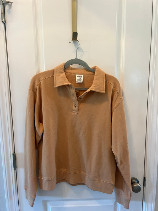 Relaxed Collar Henley Pullover Women’s Size Small Tan