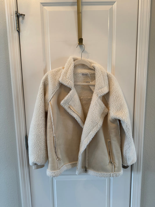 Faux Suede Sherpa Aviator Jacket Women’s Size Medium Cream NWT