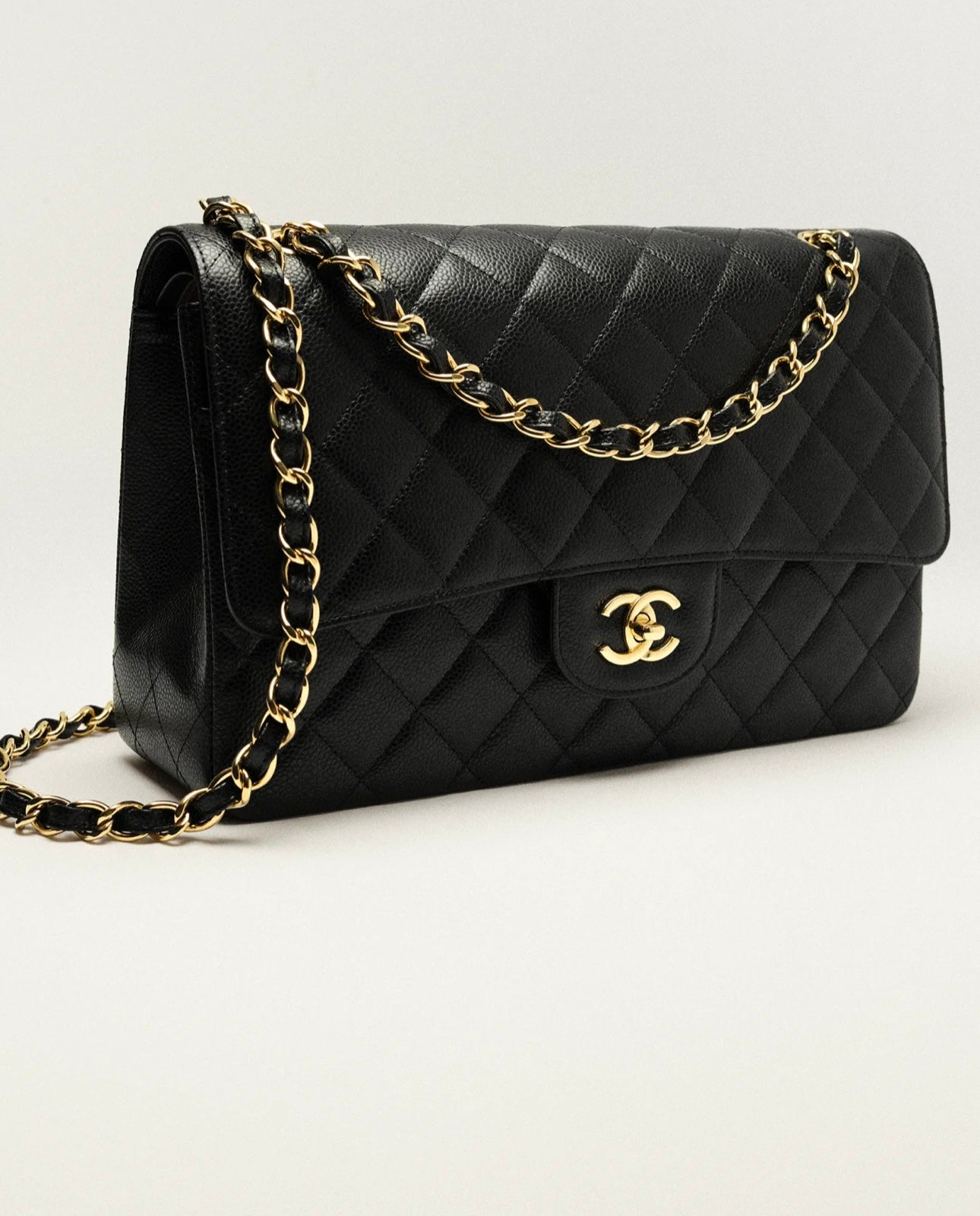 Chanel Large Classic Handbag Grained Calfskin & Gold-Tone Metal 
Black