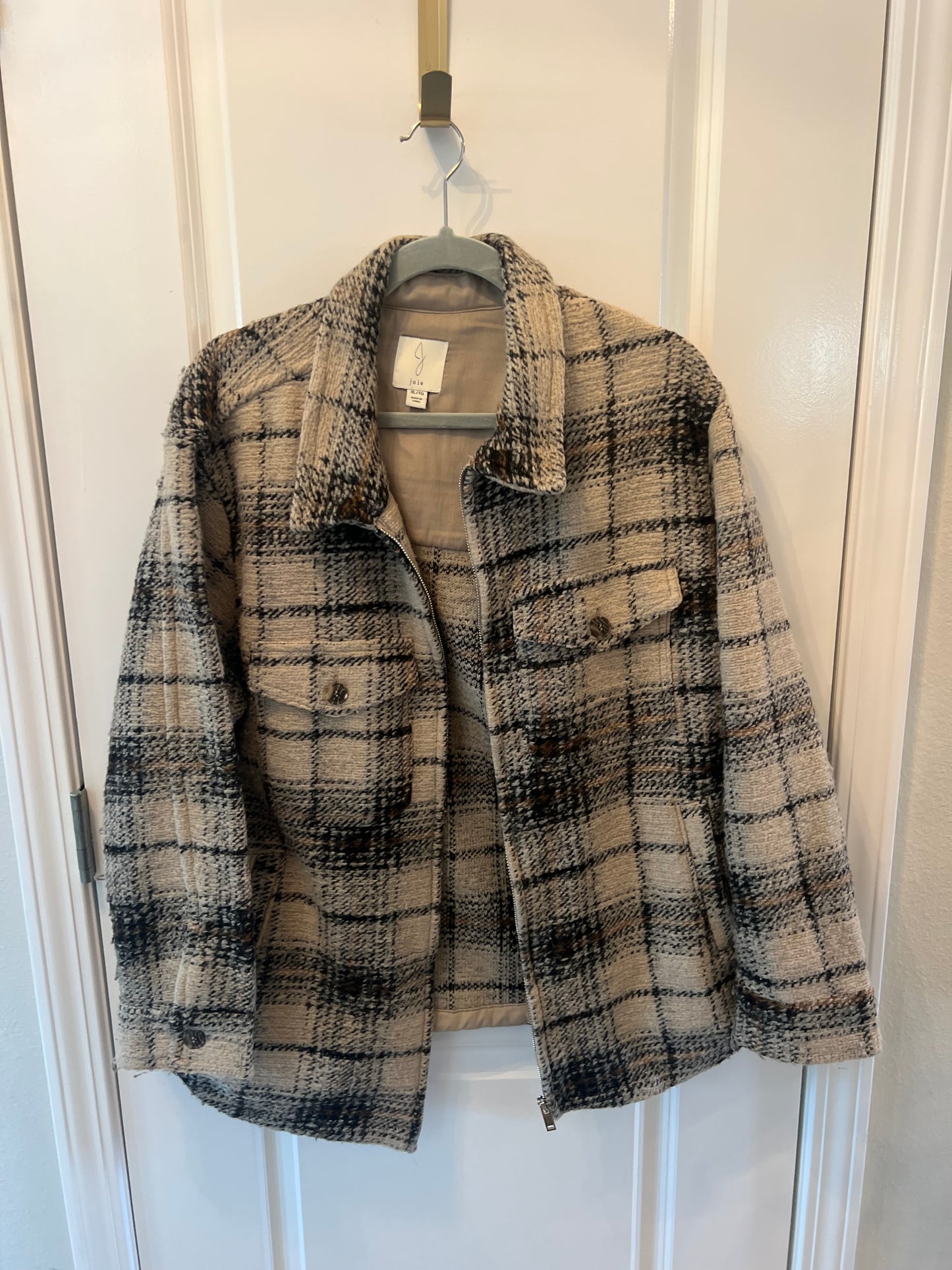 Joie Plaid Tweed Shacket Women’s Size XL Taupe