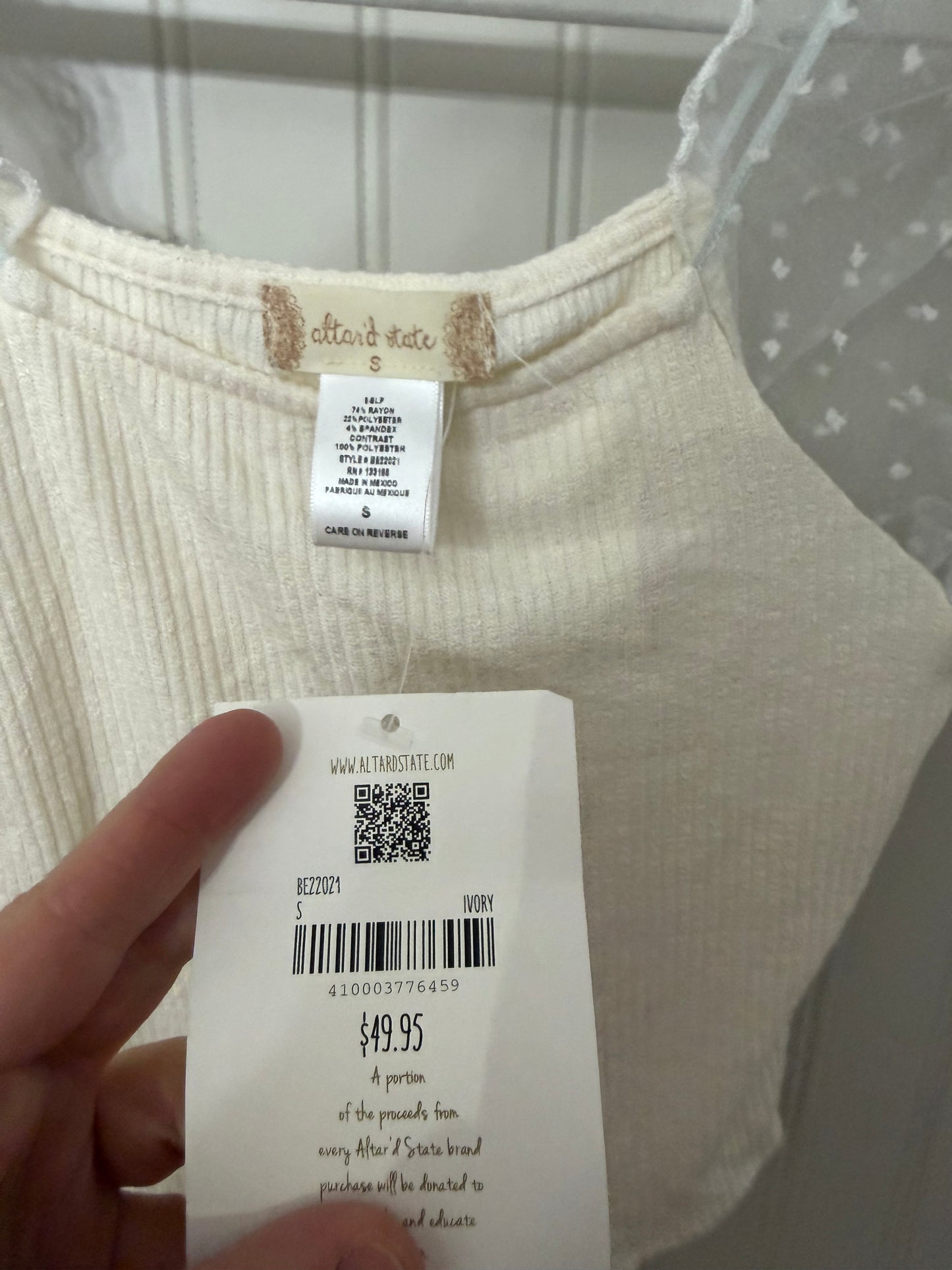 Altar’d State Puff Sleeve Top Women’s Small Ivory NWT