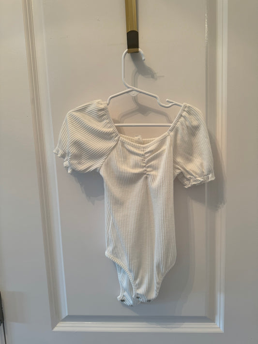 Ribbed Bodysuit w Puff Sleeves Toddler Girl Size 2-3 Years Solid White