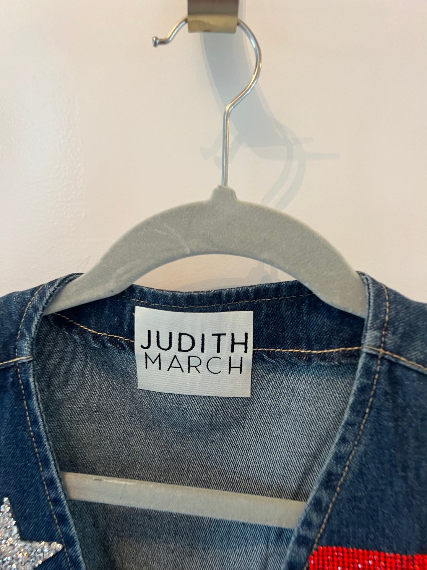 Judith March Sequin Americana Denim Vest Women’s Size Small