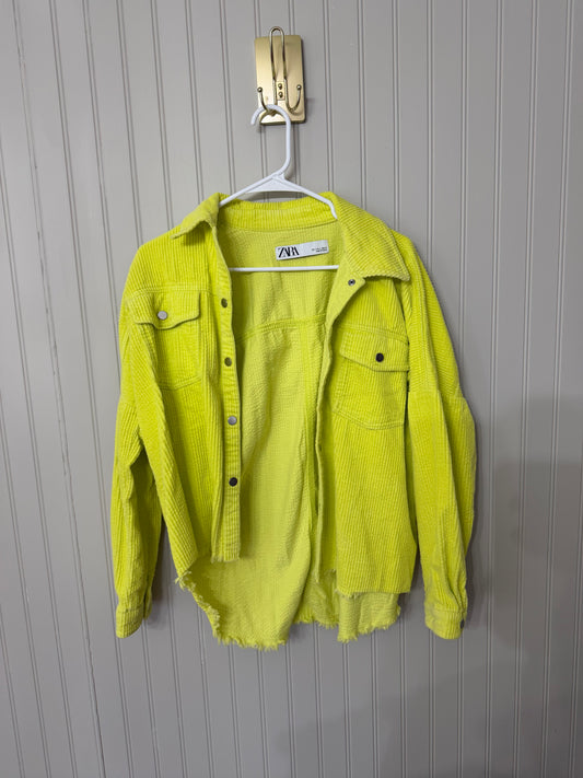 Zara Corduroy Oversized Button Down Top Women’s Small Neon Yellow