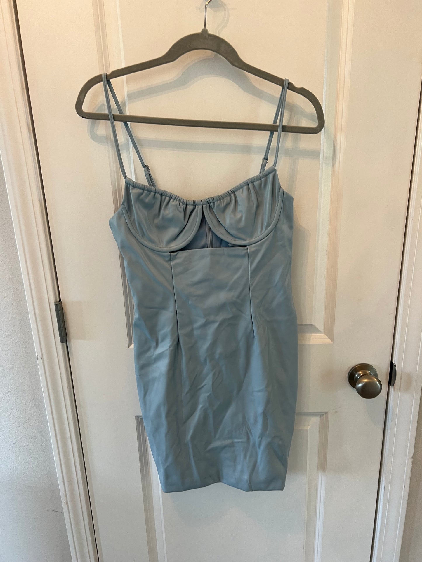 Faux Leather Bustier Mini Dress Women’s Size Large Baby Blue