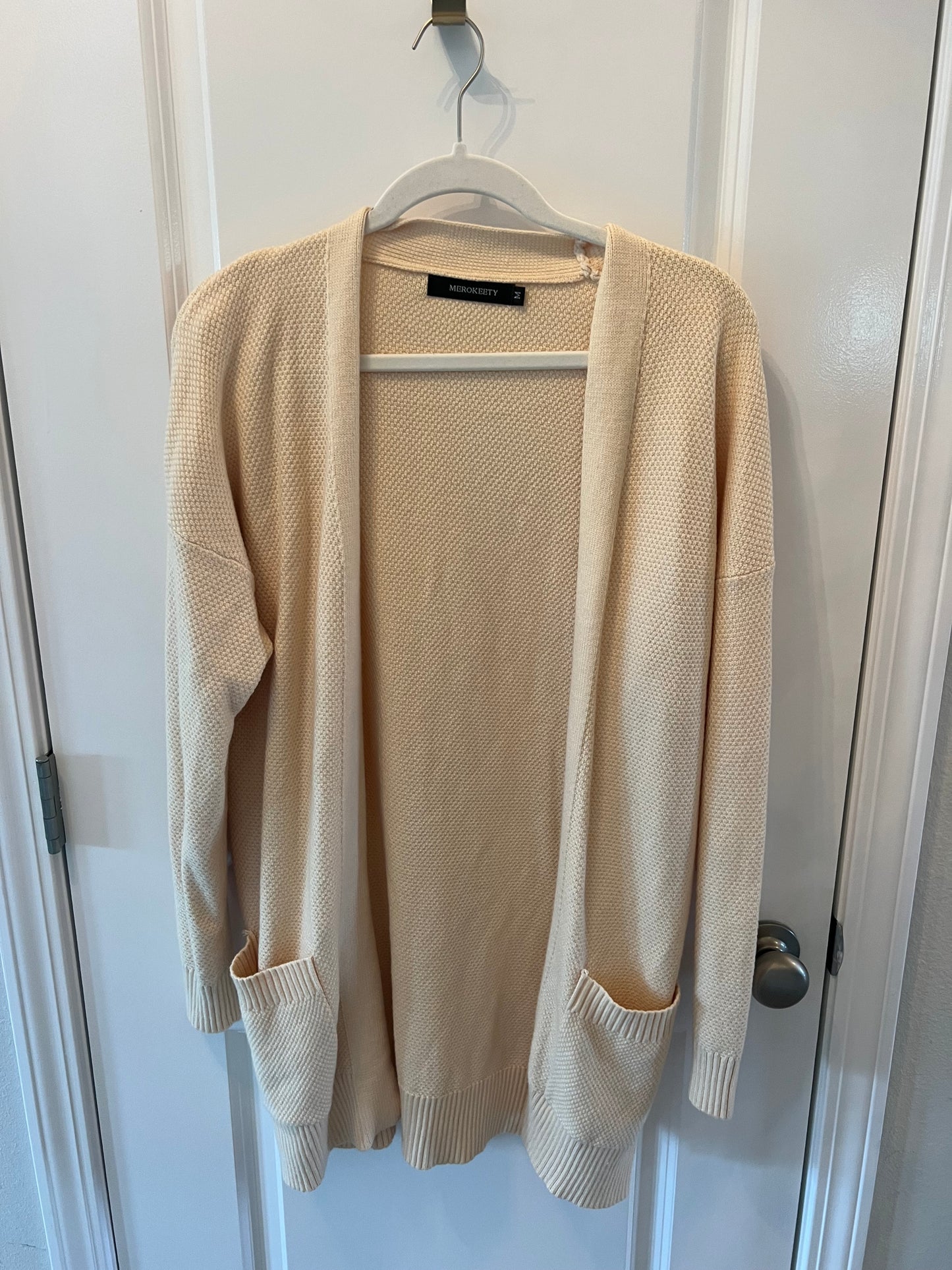 Knit Long Open Cardigan Women’s Size Medium Cream