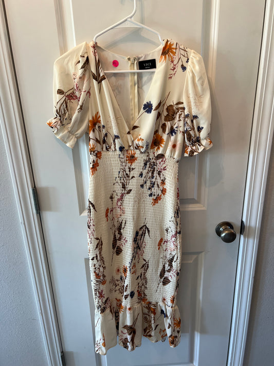 Vici Floral Puff Sleeve Smock Dress Women’s Size Small Cream