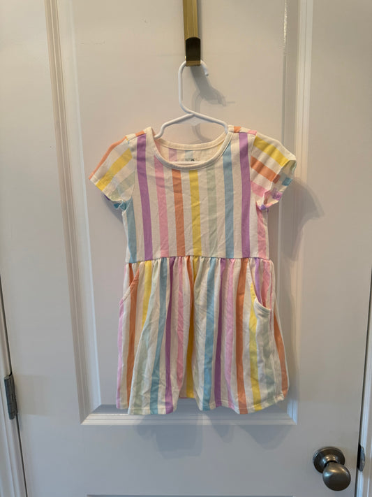 Rainbow Stripe Dress w Pockets Toddler Girl Size 3T White