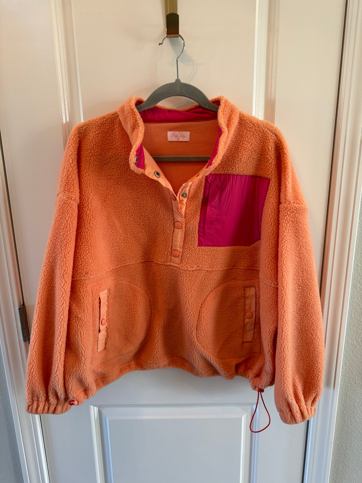 Pink Lily Sherpa Pullover Women’s Small Tangerine Orange