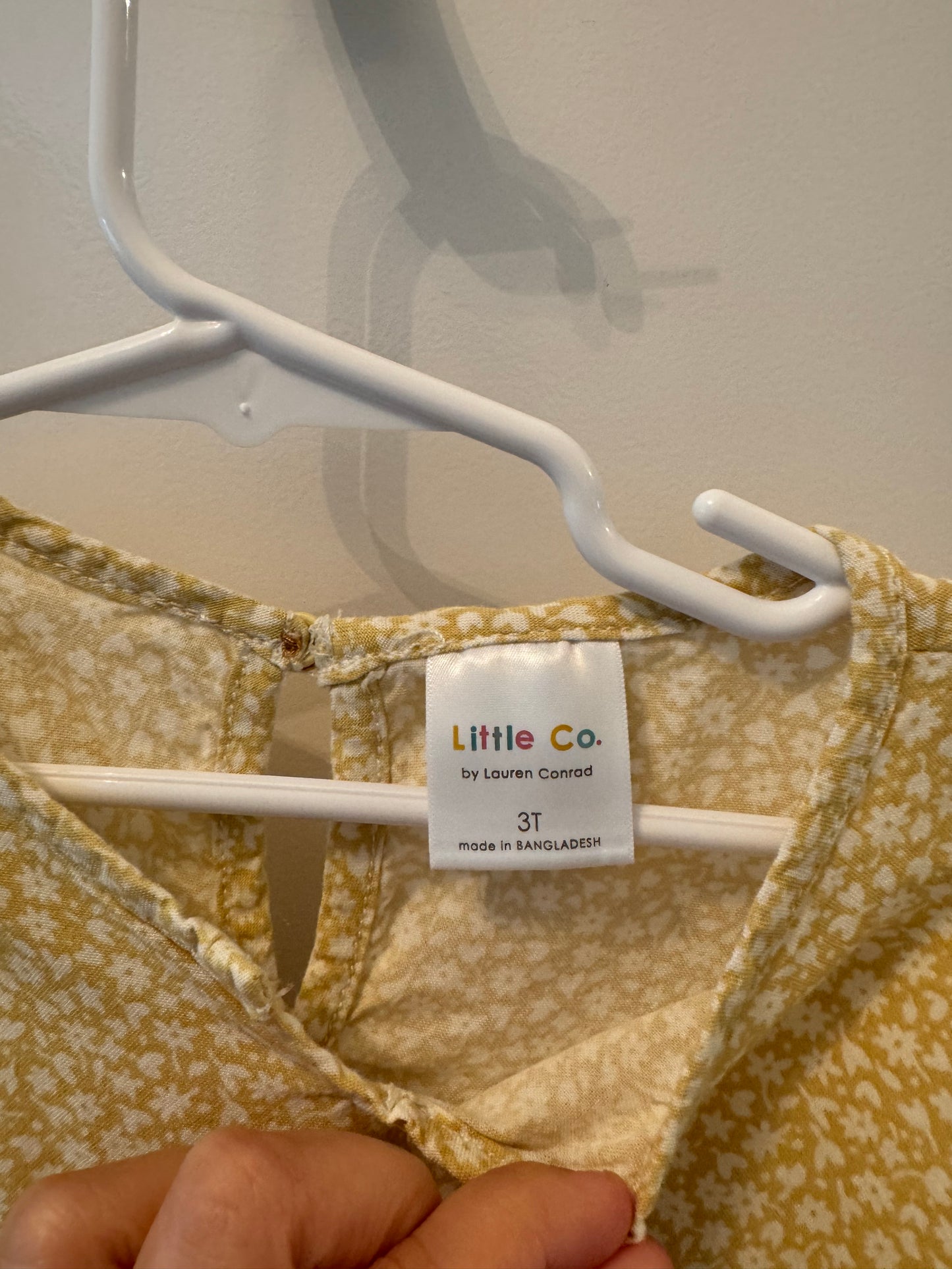 Little Co Ditzy Floral Long Sleeve Dress Toddler Girl Size 3T Pastel Yellow