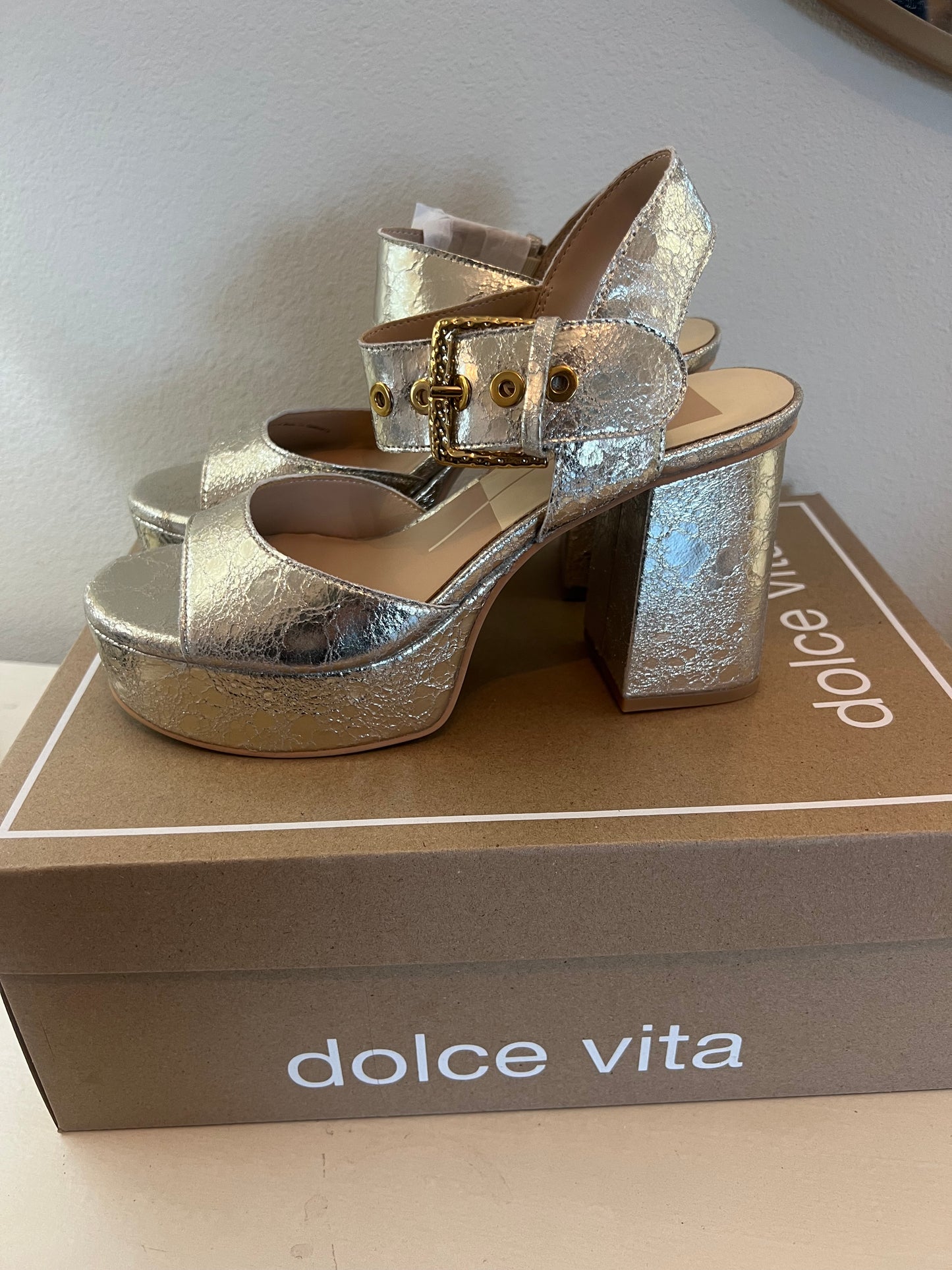 Dolce Vita Platinum Leather Heels Size 6