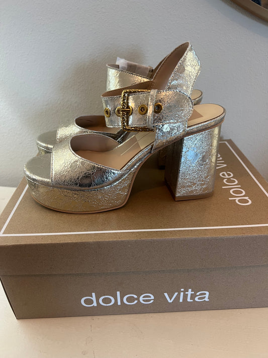 Dolce Vita Platinum Leather Heels Size 6