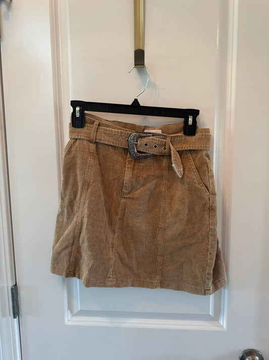 Pink Lily Belted Corduroy Skirt Women’s Small Tan