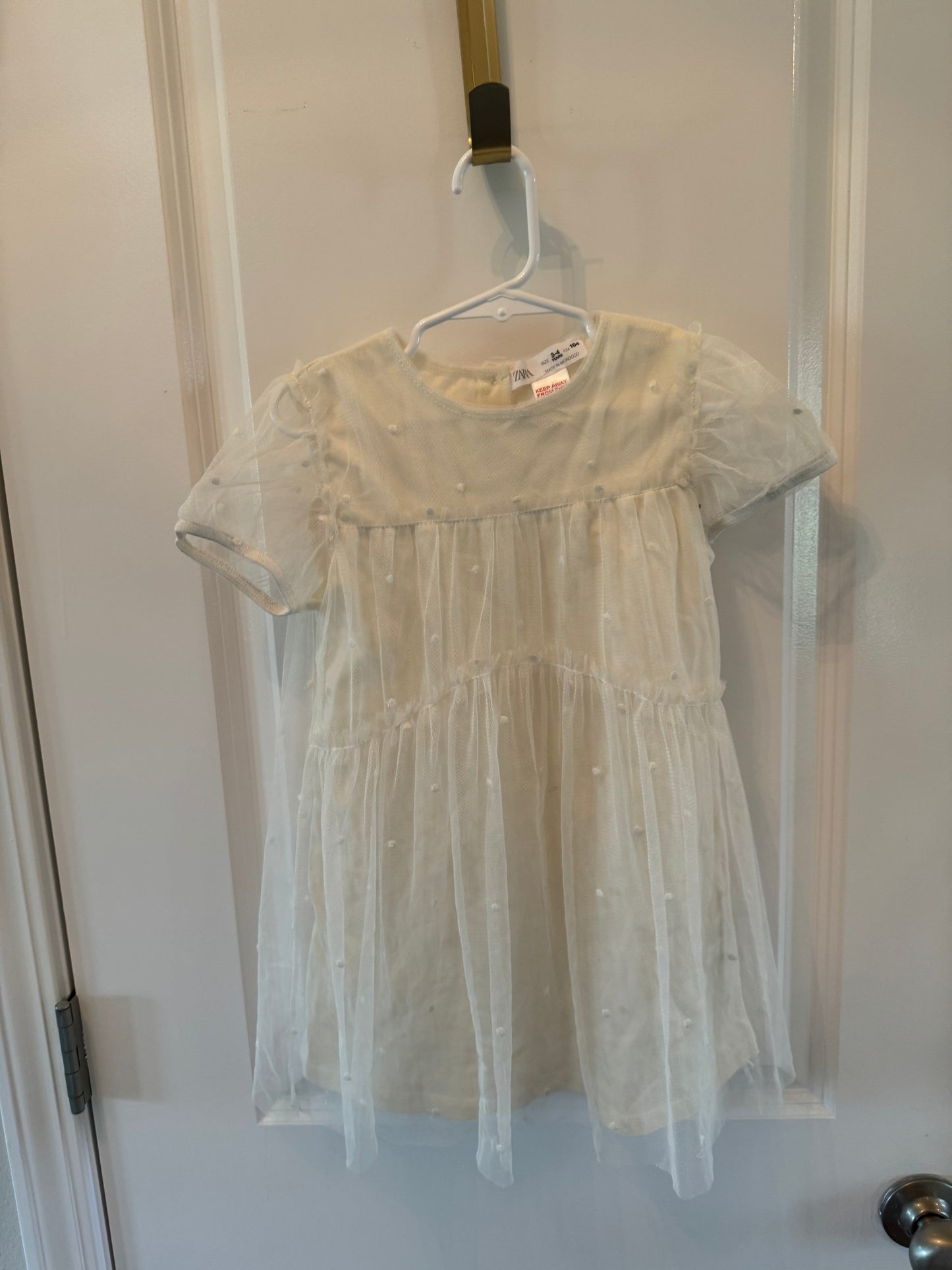 Zara Polka Dot Tulle Dress Toddler Girl Size 3-4 Years Ivory