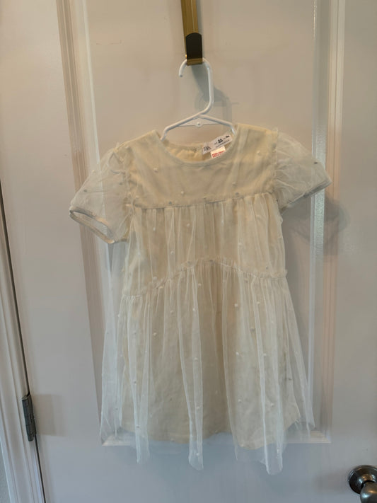 Zara Polka Dot Tulle Dress Toddler Girl Size 3-4 Years Ivory